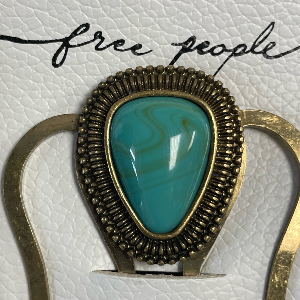 NWT Free People Gold Metal + Turquoise Western Bohemian Large Hair Clip Pin - Picture 4 of 11